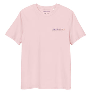 【コラボ記念商品】SAKEBOYS® ユニセックスオーガニックリブネックTシャツ パープルオレンジロゴ